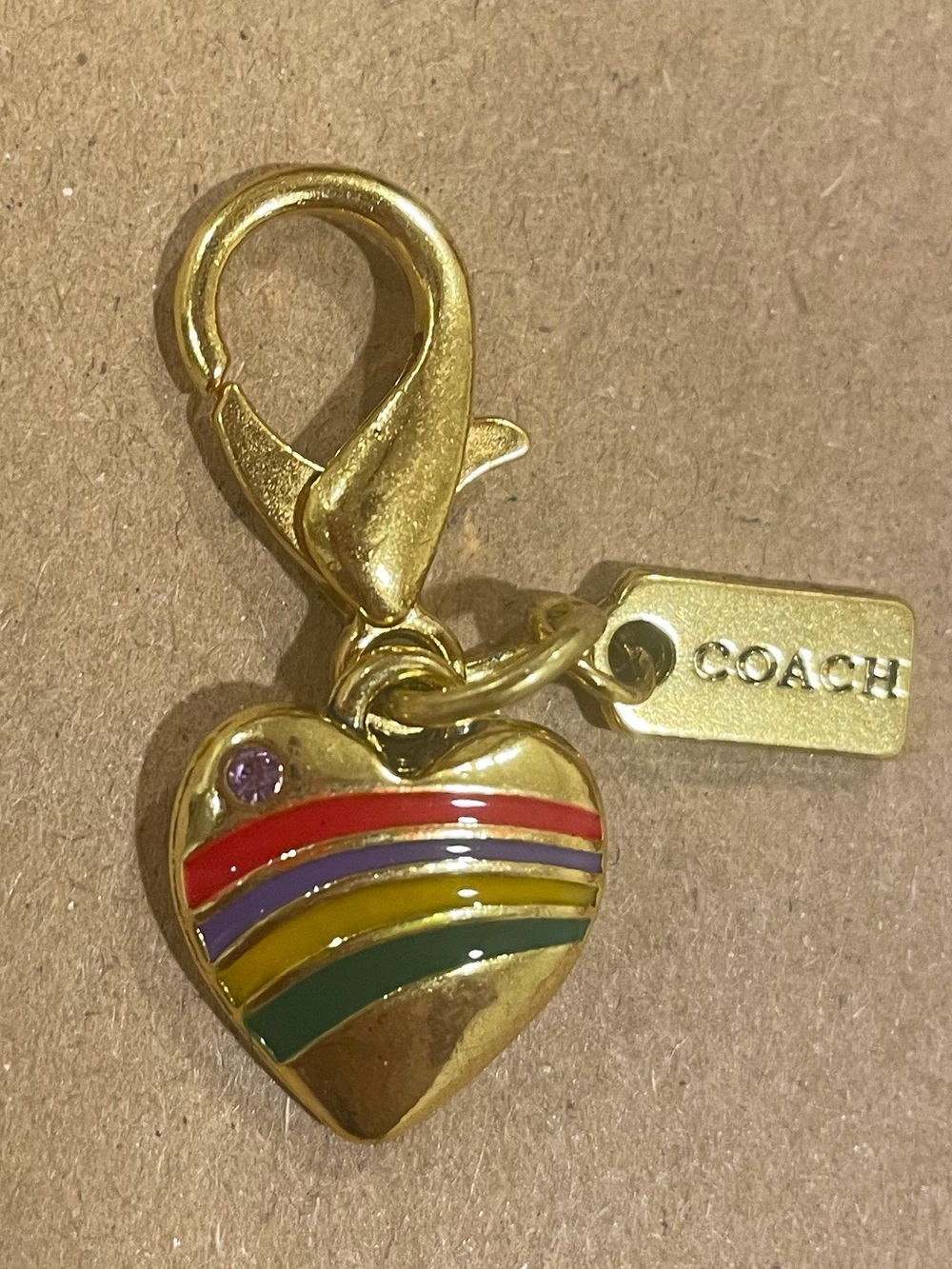 COACH Gold Heart Charm with Rainbow Enamel Stripes